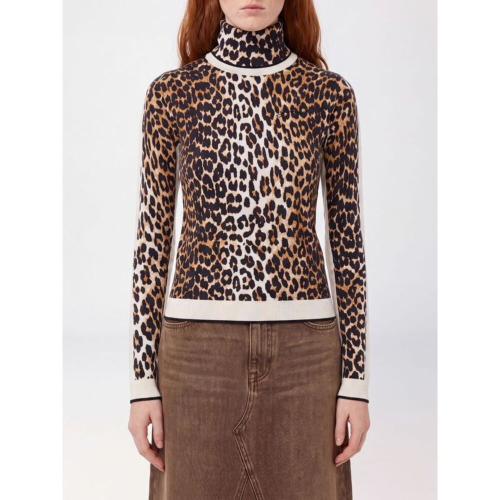 Ganni Women Ganni Animal Print Slim-Fit Turtleneck Jumper In Pure Merino Wool
